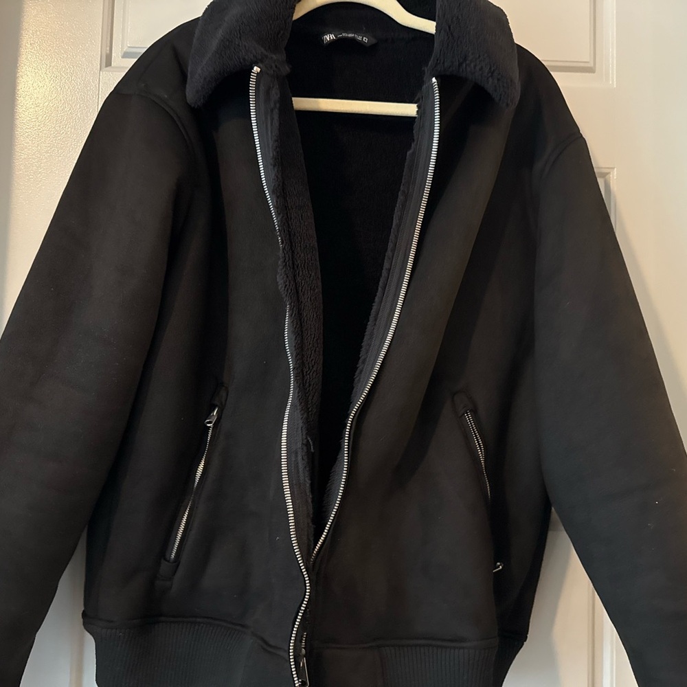Zara Black Bomber Jacket with Ribbed Cuffs and Elastic Waistband